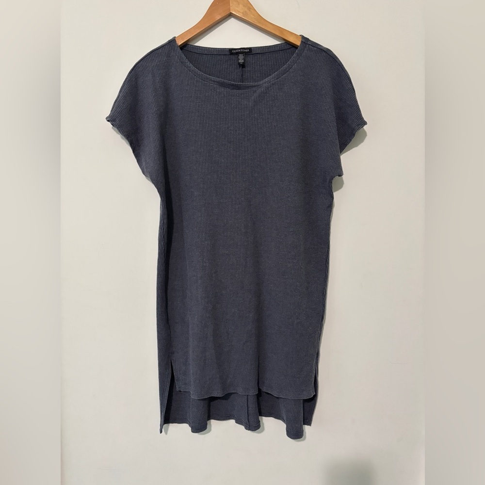 Eileen Fisher Slate Blue Ribbed Short Sleeve Tunic